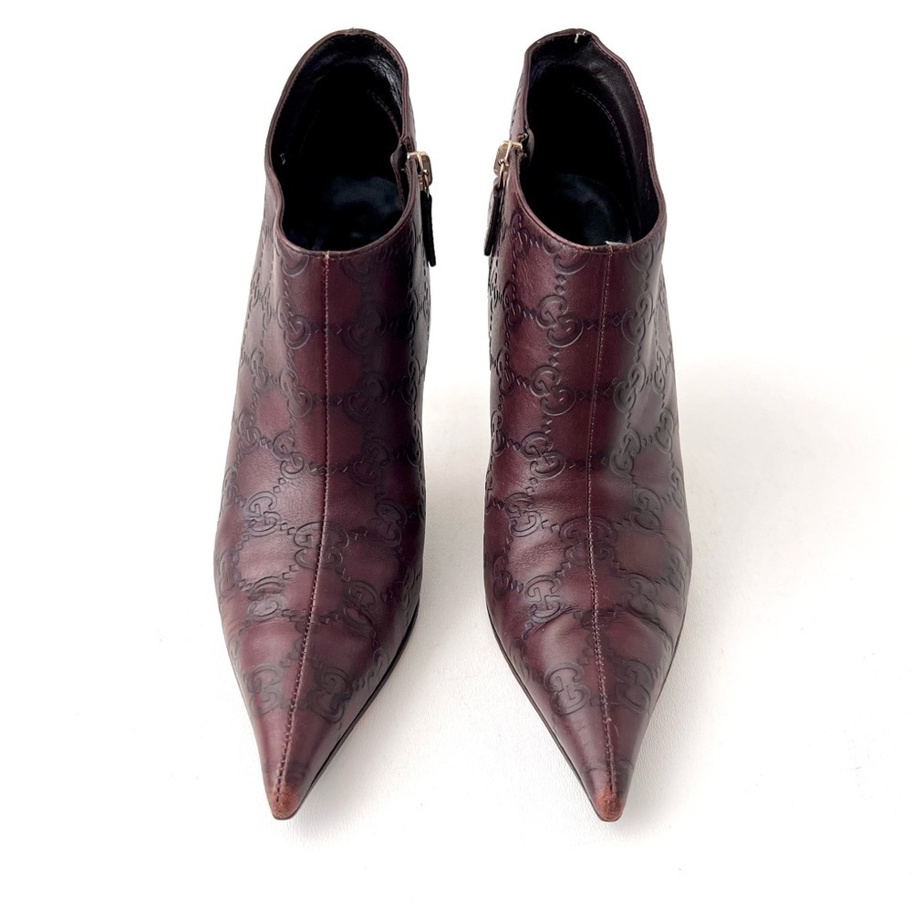 GUCCI | Brown Guccissima GG Logo Leather Pointed Toe Stiletto Ankle Booties 7B - Picture 4 of 14